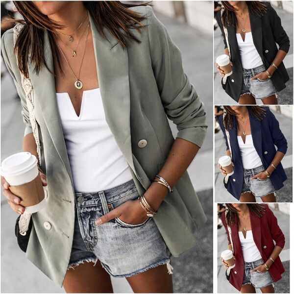 Women’s Button-Down Casual Blazer Slim Fit Office Jacket Elegant Long Sleeve Blazer