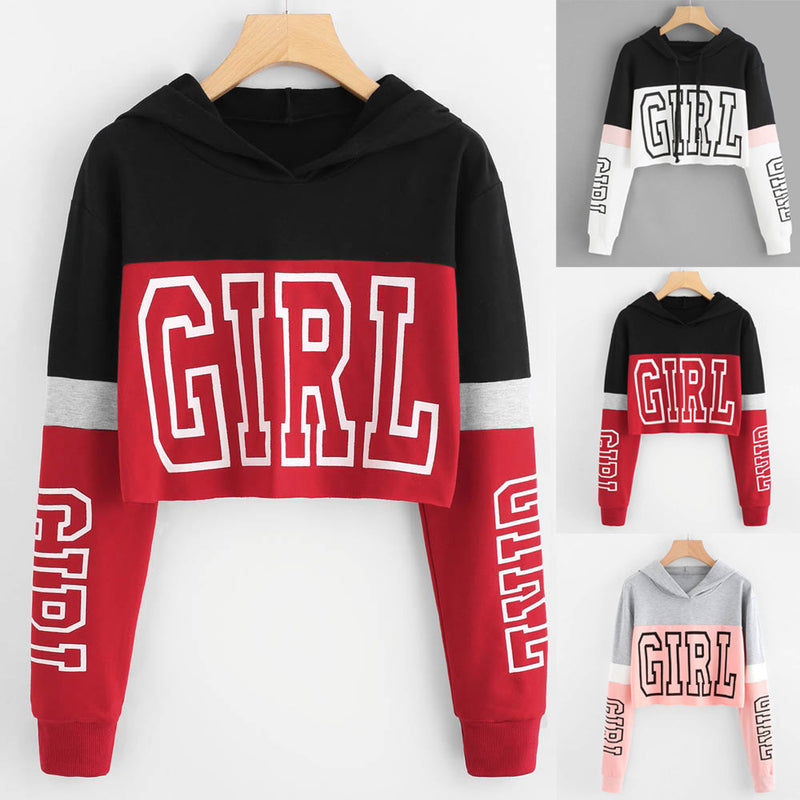 Women's Cropped Hoodie – Pink, Red & White