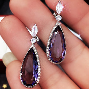 Purple Zircon Drop Earrings for Women – Bridal Micro-Inlaid Copper Dangle Earrings