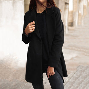 Women’s Long Wool Coat Slim Fit Suit Collar Winter Jacket Elegant Mid Length Overcoat