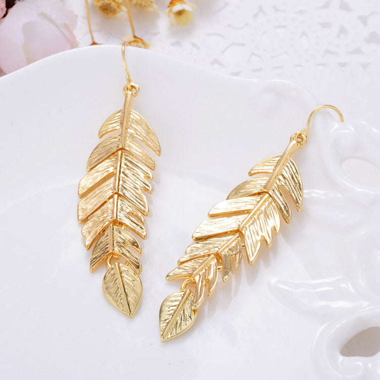 Tassel Leaf Long Earrings for Women – European & American Fashion Geometric Gold Dangle Earrings