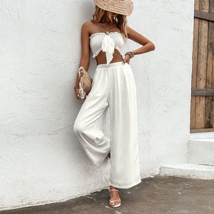 Women’s Ruffled Two Piece Set Sleeveless Crop Top and Long Skirt Outfit