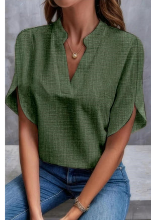 Women’s Summer Chiffon V-Neck Short Sleeve Blouse Casual Elegant Pullover Top