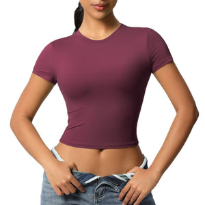Women’s Quick-Dry Tight Workout Top Short Sleeve Athletic Fitness Pullover Activewear