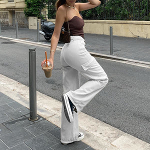 Women’s Straight Leg Jeans High Waist Casual Autumn Denim Pants with Pockets