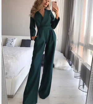 Women’s Spring Slim Fit Jumpsuit Solid Color Elegant Long Sleeve Bodysuit