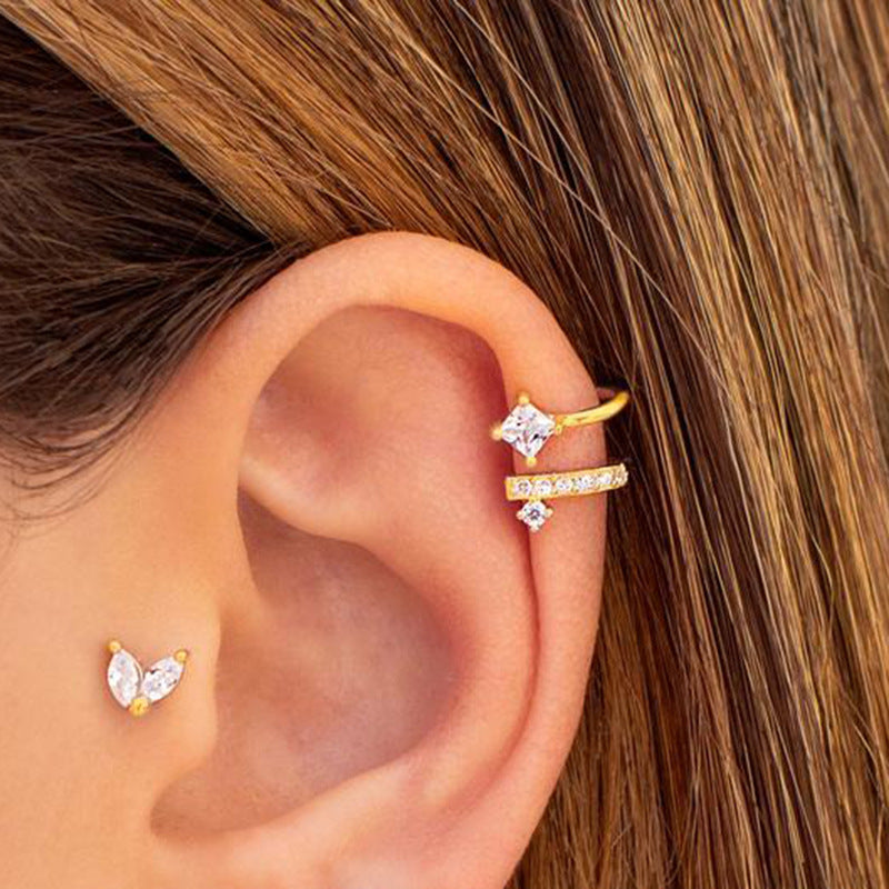 S925 Sterling Silver Geometric Clip Earrings – Premium Diamond Inlay Earrings for Women