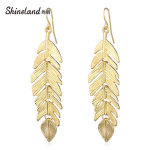 Tassel Leaf Long Earrings for Women – European & American Fashion Geometric Gold Dangle Earrings
