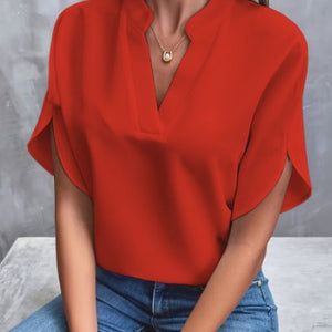 Women’s Summer Chiffon V-Neck Short Sleeve Blouse Casual Elegant Pullover Top