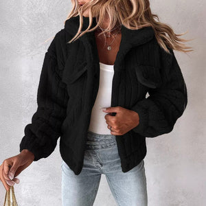 Women’s Velvet Cardigan Coat Lapel Short Jacket Soft Stripe Texture Casual Elegant Blazer