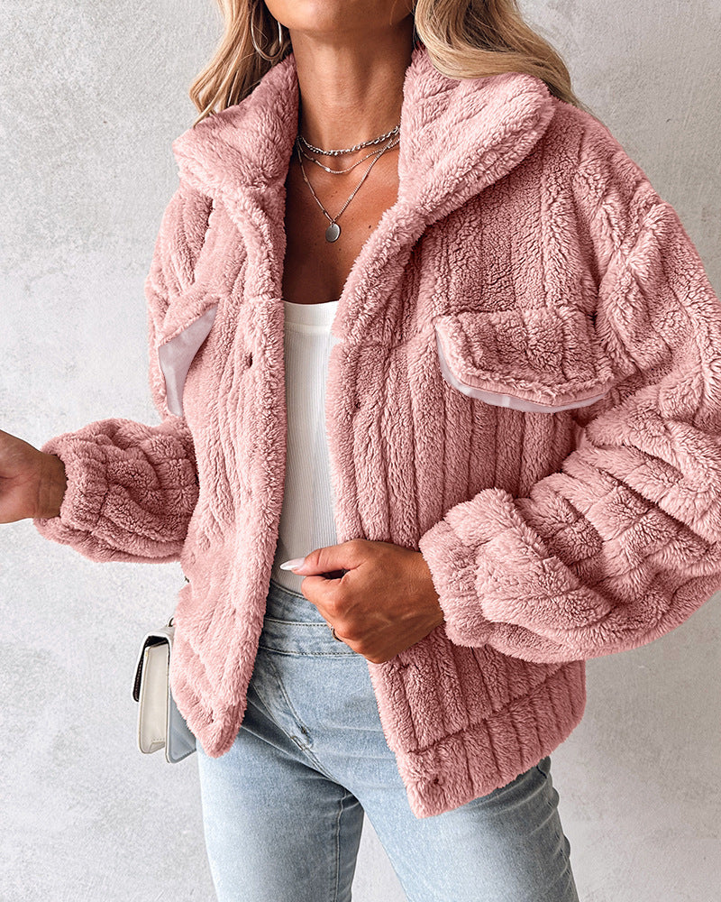 Women’s Velvet Cardigan Coat Lapel Short Jacket Soft Stripe Texture Casual Elegant Blazer