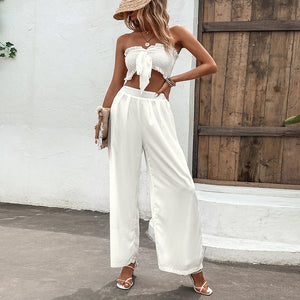 Women’s Ruffled Two Piece Set Sleeveless Crop Top and Long Skirt Outfit