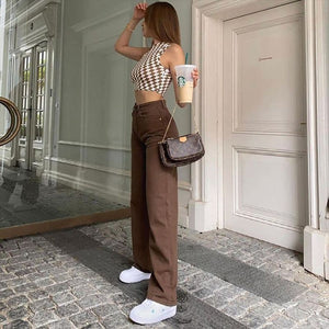 Women's Retro Brown Straight-Leg Jeans