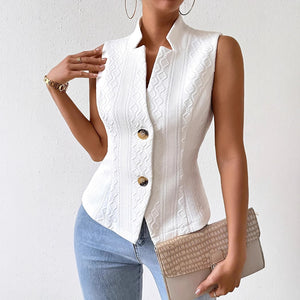 Women’s Sleeveless Blazer Vest Button Front Slim Fit Office Elegant Vest Top