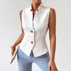 Women’s Sleeveless Blazer Vest Button Front Slim Fit Office Elegant Vest Top
