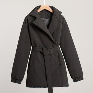 Women’s Belted Padded Coat Slim Fit Thick Cotton Jacket Winter Warm Cinched Waist Coat