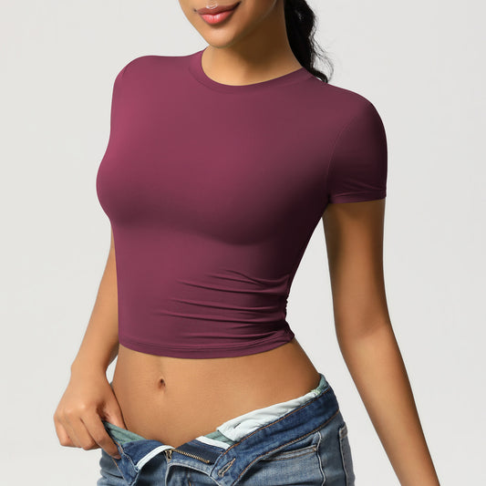 Women’s Quick-Dry Tight Workout Top Short Sleeve Athletic Fitness Pullover Activewear