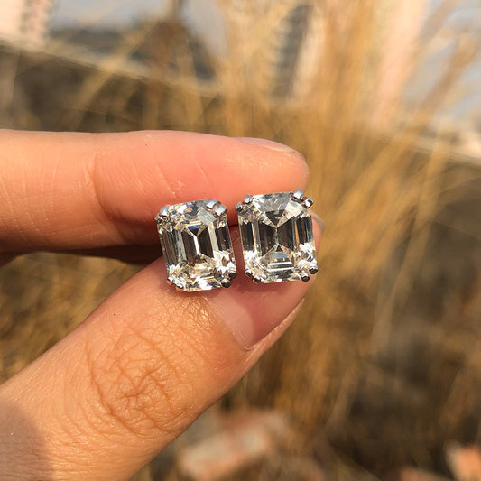 925 Sterling Silver Rock Candy Earrings – Geometric White Crystal Stud Earrings for Women