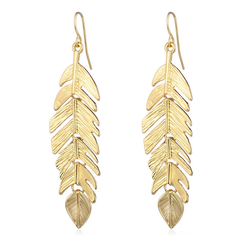 Tassel Leaf Long Earrings for Women – European & American Fashion Geometric Gold Dangle Earrings