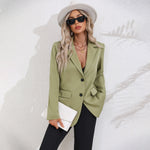 Women’s Polo Collar Blazer Slim Fit Elegant Long Sleeve Office Casual Jacket