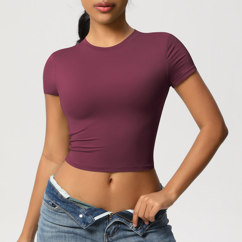 Women’s Quick-Dry Tight Workout Top Short Sleeve Athletic Fitness Pullover Activewear