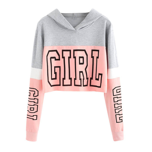 Women's Cropped Hoodie – Pink, Red & White
