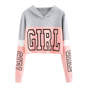 Women's Cropped Hoodie – Pink, Red & White