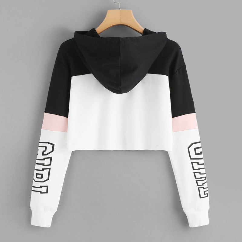 Women's Cropped Hoodie – Pink, Red & White