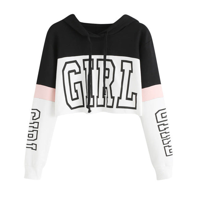 Women's Cropped Hoodie – Pink, Red & White