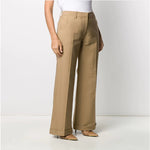 Women's Wide Leg Suit Trousers – High Waist Straight Cut in Beige (S–XL)