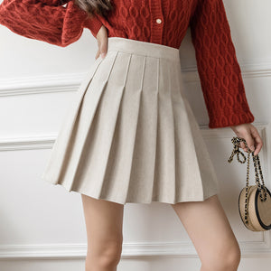 Women’s Brown Pleated Mini Skirt High Waist Elegant Office Casual Skirt