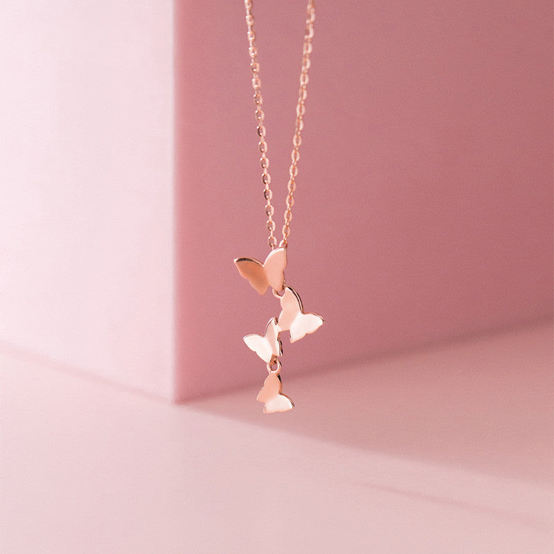S925 Sterling Silver Butterfly Necklace – Korean Style Forest Animal Pendant Jewelry for Women