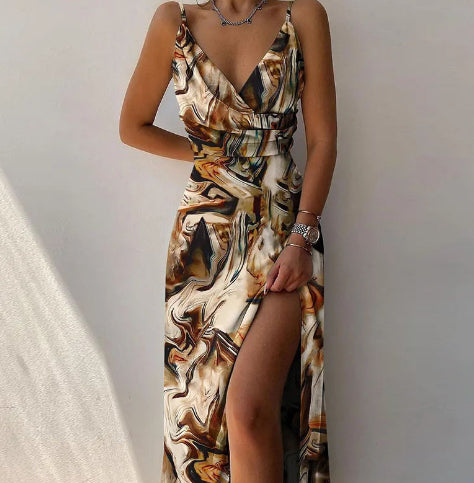 Women’s Midi Slip Dress Irregular Hem Summer Spaghetti Strap Floral Casual Dress