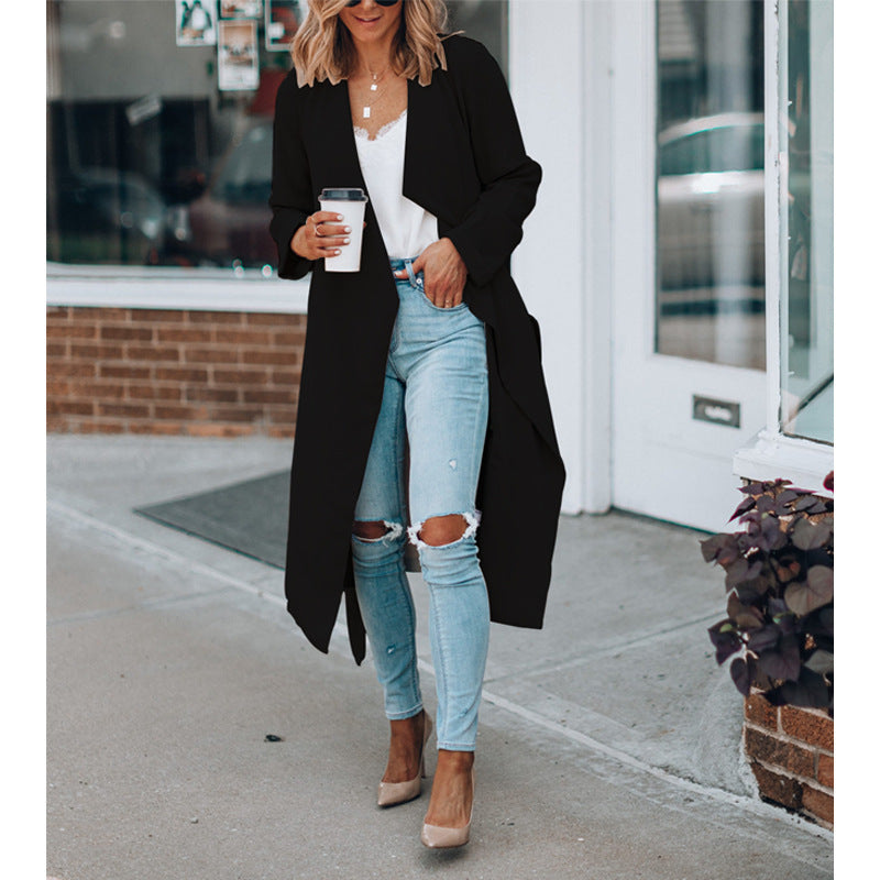 Women's Solid Color Medium-Length Trench Coat