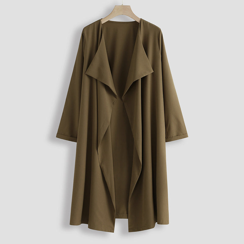 Women's Solid Color Medium-Length Trench Coat