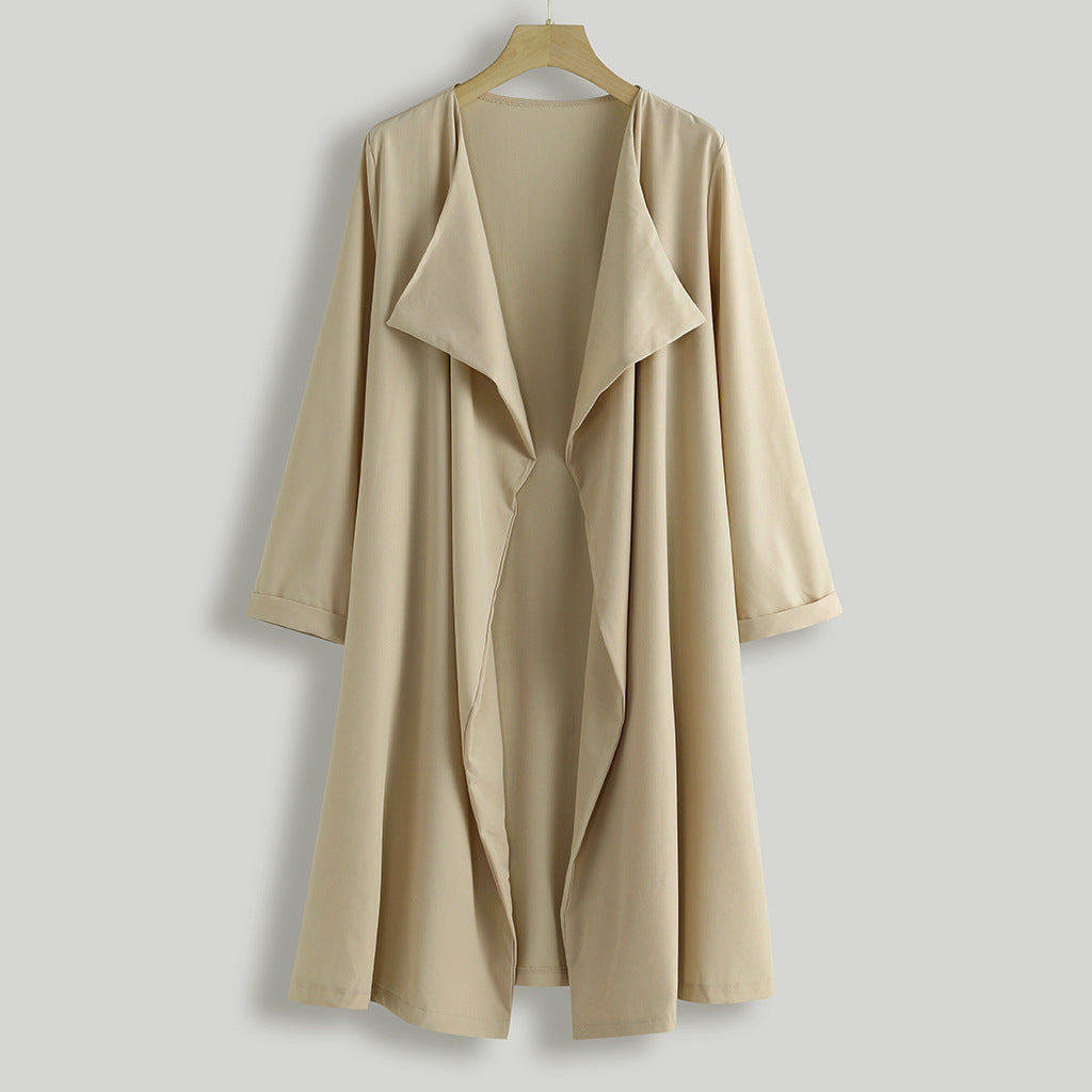 Women's Solid Color Medium-Length Trench Coat