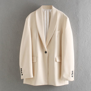 Women’s One Button Blazer Slim Fit Drape Office Jacket Elegant Commuter Blazer