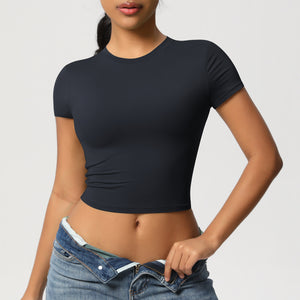 Women’s Quick-Dry Tight Workout Top Short Sleeve Athletic Fitness Pullover Activewear