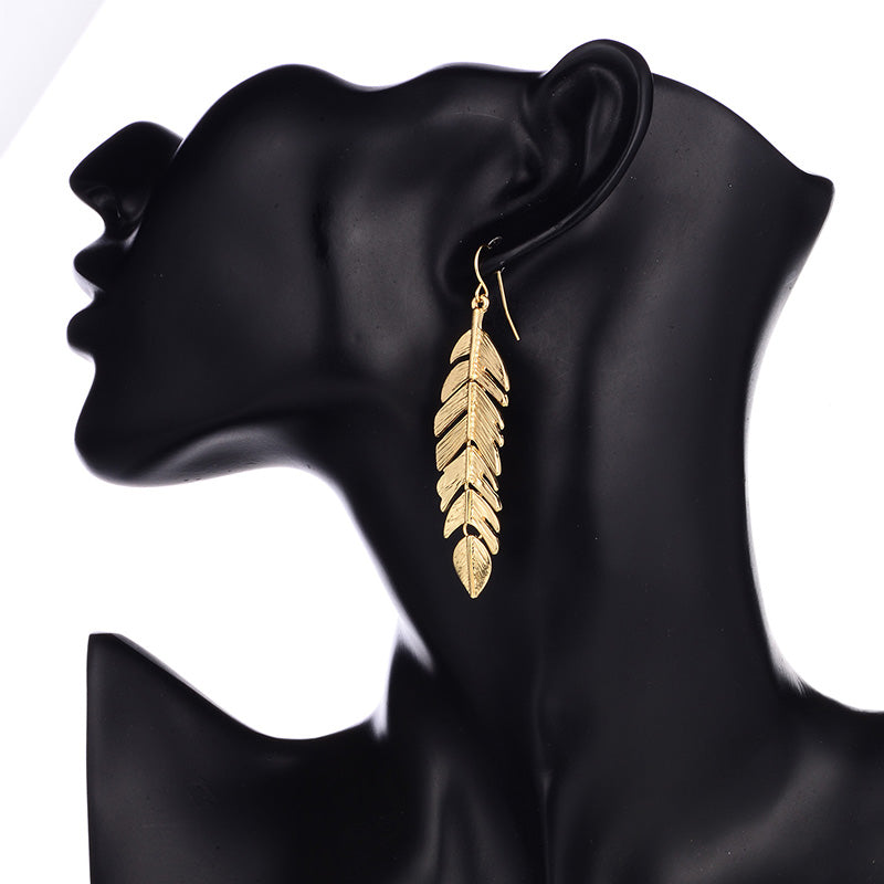 Tassel Leaf Long Earrings for Women – European & American Fashion Geometric Gold Dangle Earrings