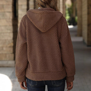Women’s Hooded Plush Jacket Zip Up Oversized Winter Coat Warm Fleece Casual Jacket