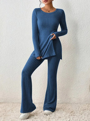 Women’s Elegant Polyester Casual Two Piece Outfit Slim Fit Long Sleeve Set
