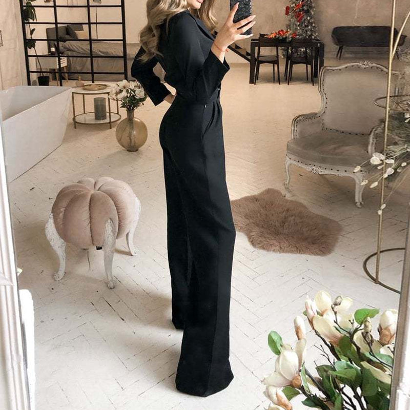 Women’s Spring Slim Fit Jumpsuit Solid Color Elegant Long Sleeve Bodysuit
