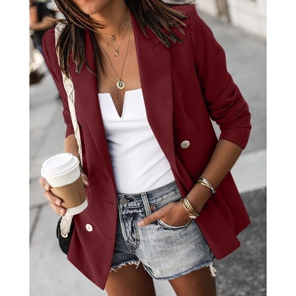 Women’s Button-Down Casual Blazer Slim Fit Office Jacket Elegant Long Sleeve Blazer