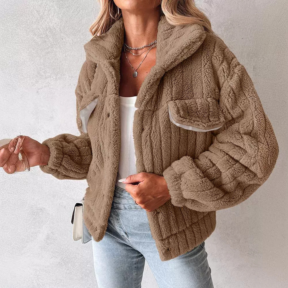 Women’s Velvet Cardigan Coat Lapel Short Jacket Soft Stripe Texture Casual Elegant Blazer