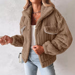 Women’s Velvet Cardigan Coat Lapel Short Jacket Soft Stripe Texture Casual Elegant Blazer