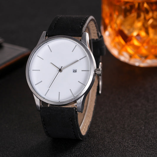 Men’s Fashion Quartz Watch – Large Dial Business Wristwatch with Matte Leather Strap