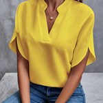 Women’s Summer Chiffon V-Neck Short Sleeve Blouse Casual Elegant Pullover Top