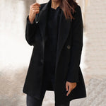 Women’s Long Wool Coat Slim Fit Suit Collar Winter Jacket Elegant Mid Length Overcoat