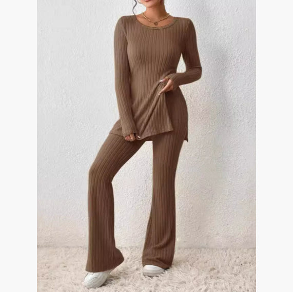 Women’s Elegant Polyester Casual Two Piece Outfit Slim Fit Long Sleeve Set