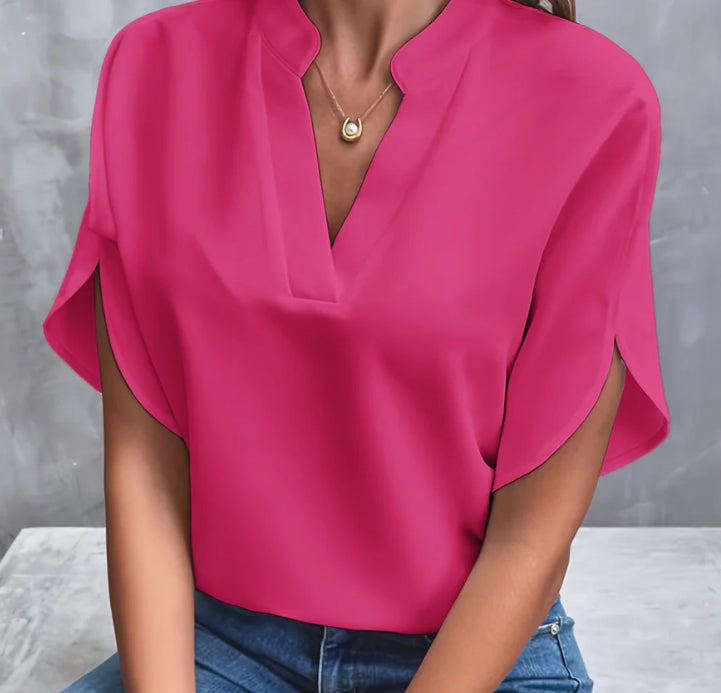 Women’s Summer Chiffon V-Neck Short Sleeve Blouse Casual Elegant Pullover Top